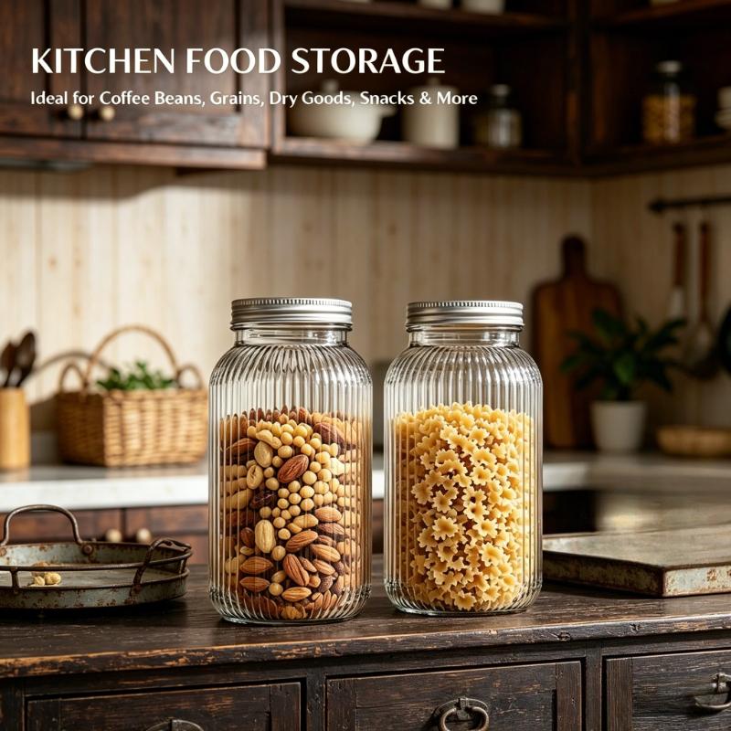 2PCS Wide-Mouth Glass Mason Jars with Screw Lids Threaded Canning Jars for Pickles Fermented Refrigeration & Pantry Storage