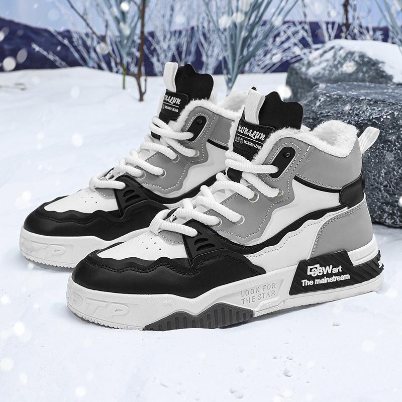 Winterschuhe, hohe Baumwollschuhe, Winter-Sneaker aus Leder, warme Plüsch-Schneestiefel, modische Samt-Freizeitschuhe