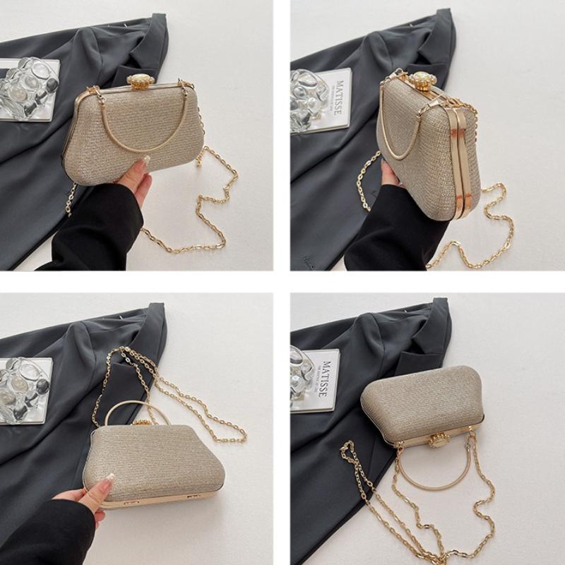 Elegant Shoulder Evening Bags for Women Simple Textured Ladies Chain Crossbody Bag Solid Color Female Party Handbags Clutch