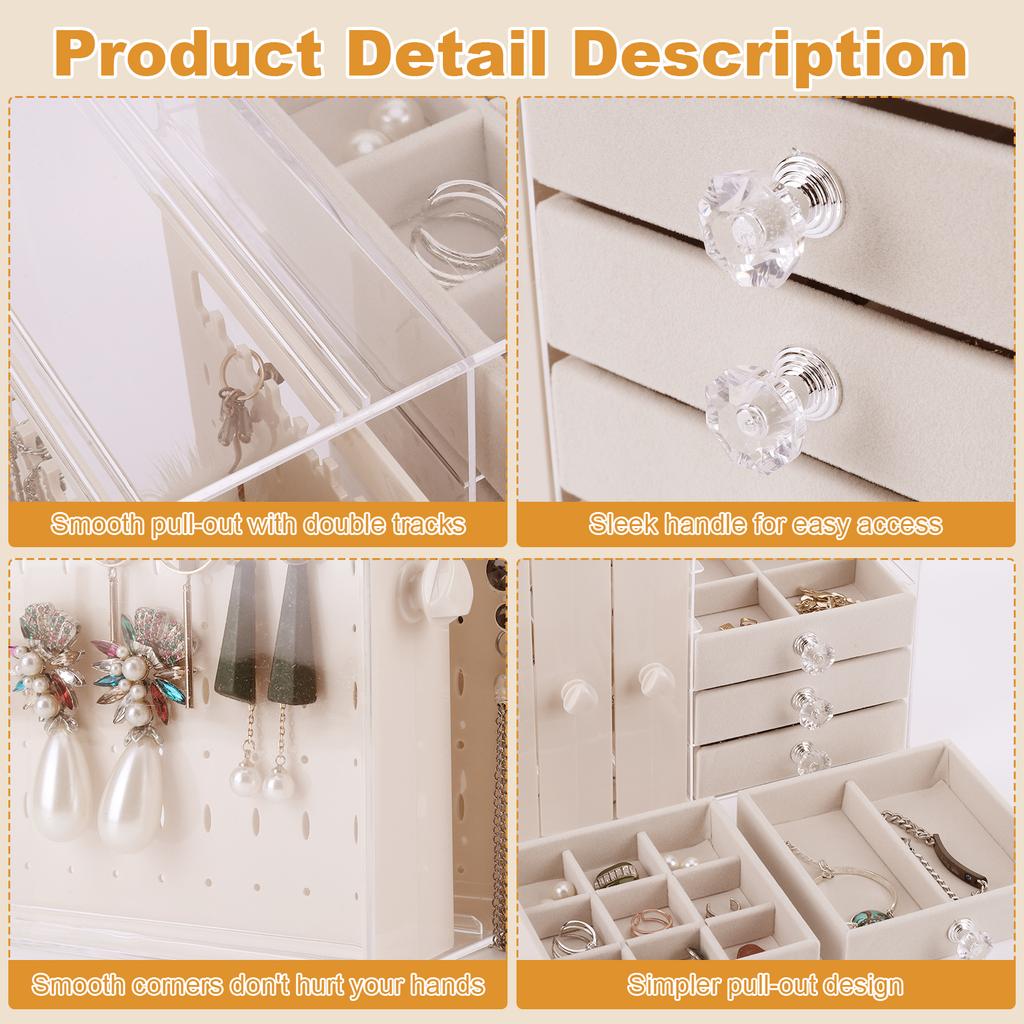Necklace Organizer Multifunctional Earring Storage Box Large Capacity Earring Organizer Box for Bedroom Dressing Table