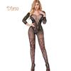 Lollipops Embroidery Hollow Mesh Crotchless Women Bodystocking Sexy See-through Bodysuit