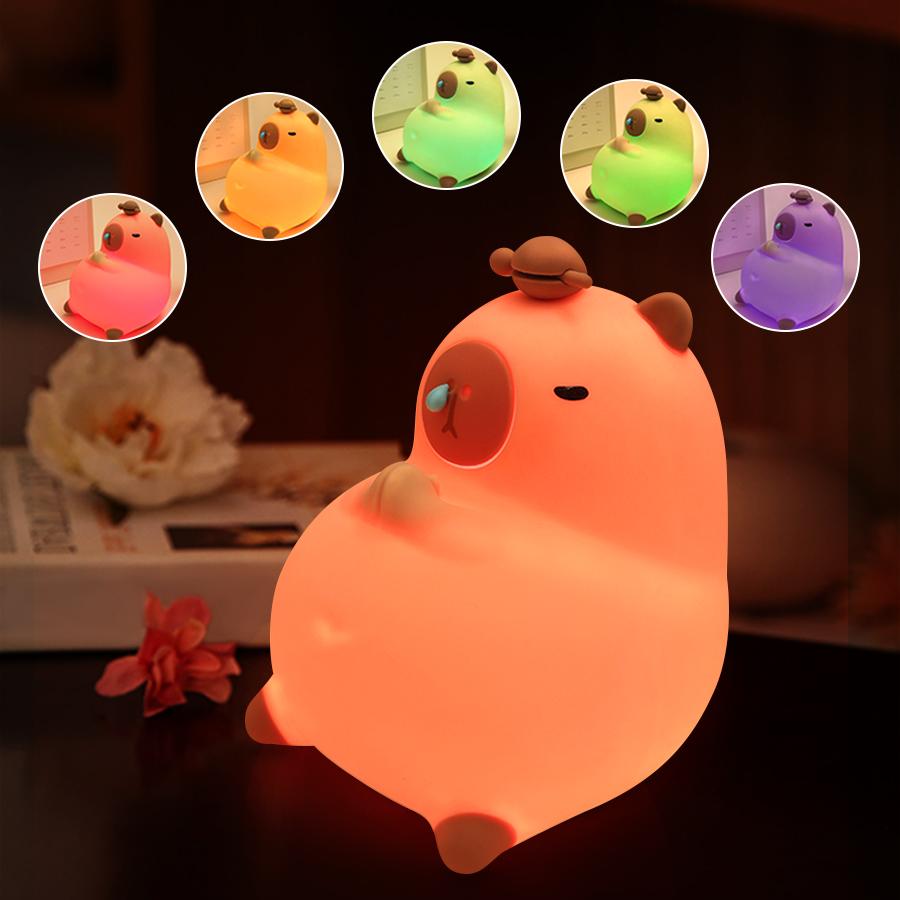 USB Rechargeable Cute Cartoon Capybara Silicone Night Light Timing Dimming Bedside Sleep Night Lamp for Room Decor Children Gift