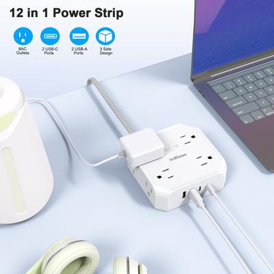 US Plug Power Strip with 8 AC Outlets 4 USB Ports(2 Type C) 5FT Extension Cord, Socket Adapter Wall Charger for Home Office