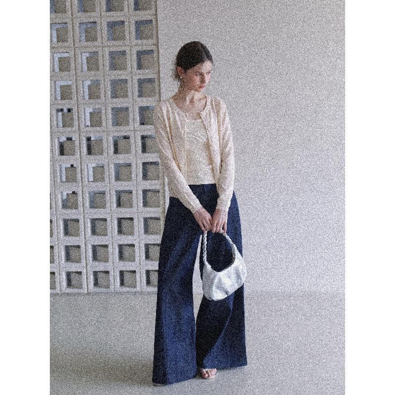 French temperament crew neck knitted cardigan women's summer new casual versatile long-sleeved thin top