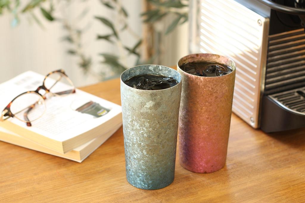 HORIE Made In Niigata Prefecture Titanium Double Tumbler Kiln Made Premium 350cc Yui Blue X Pink 2 Color Set T08KM350WDSET Tsubame,
