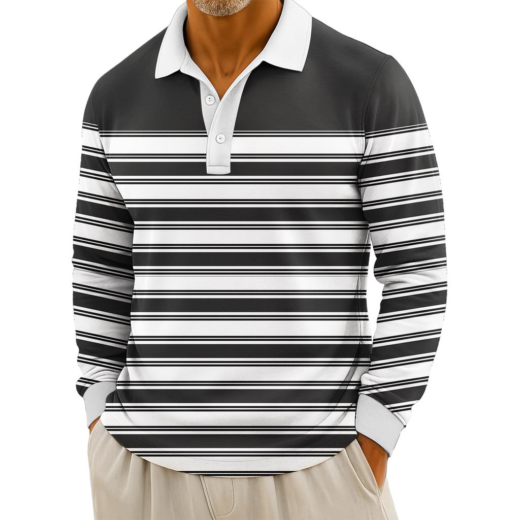 Herre Casual Stripet Trykk Knappelukking Langermet Topper