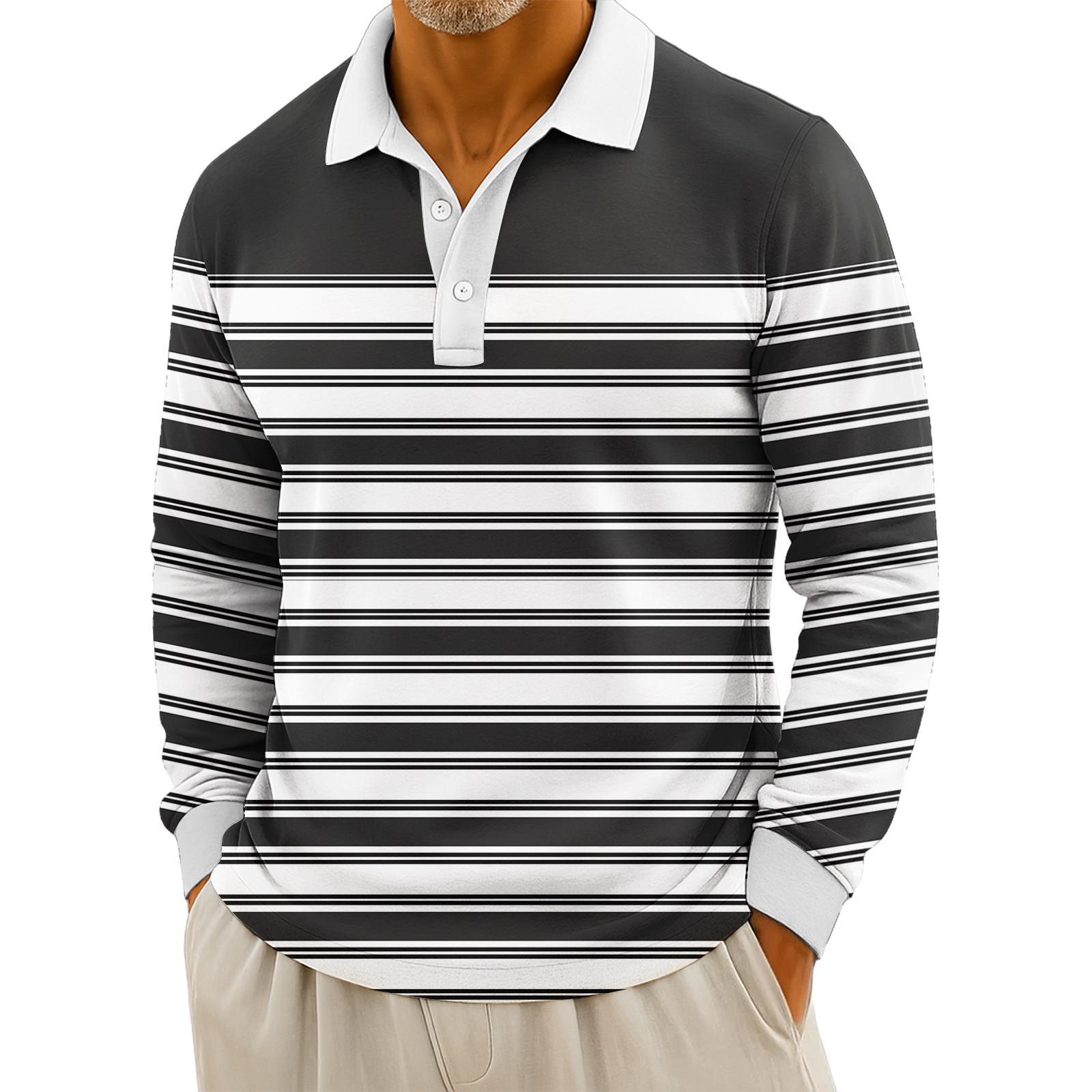 

Мужские повседневные топы с длинными рукавами на пуговицах с полосатым принтом XXL чёрный