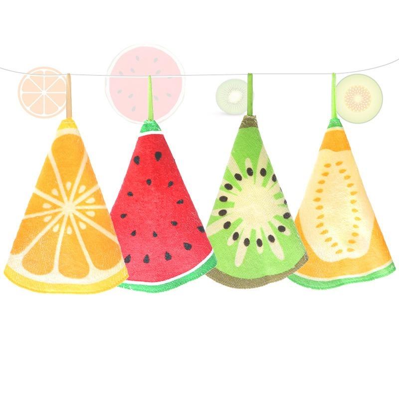 Cute Fruit Printed Kitchen Absorbent Wipes Hanging Hand Towels Bathroom Quick-drying Dish Cloths Drying Fruit Cloth