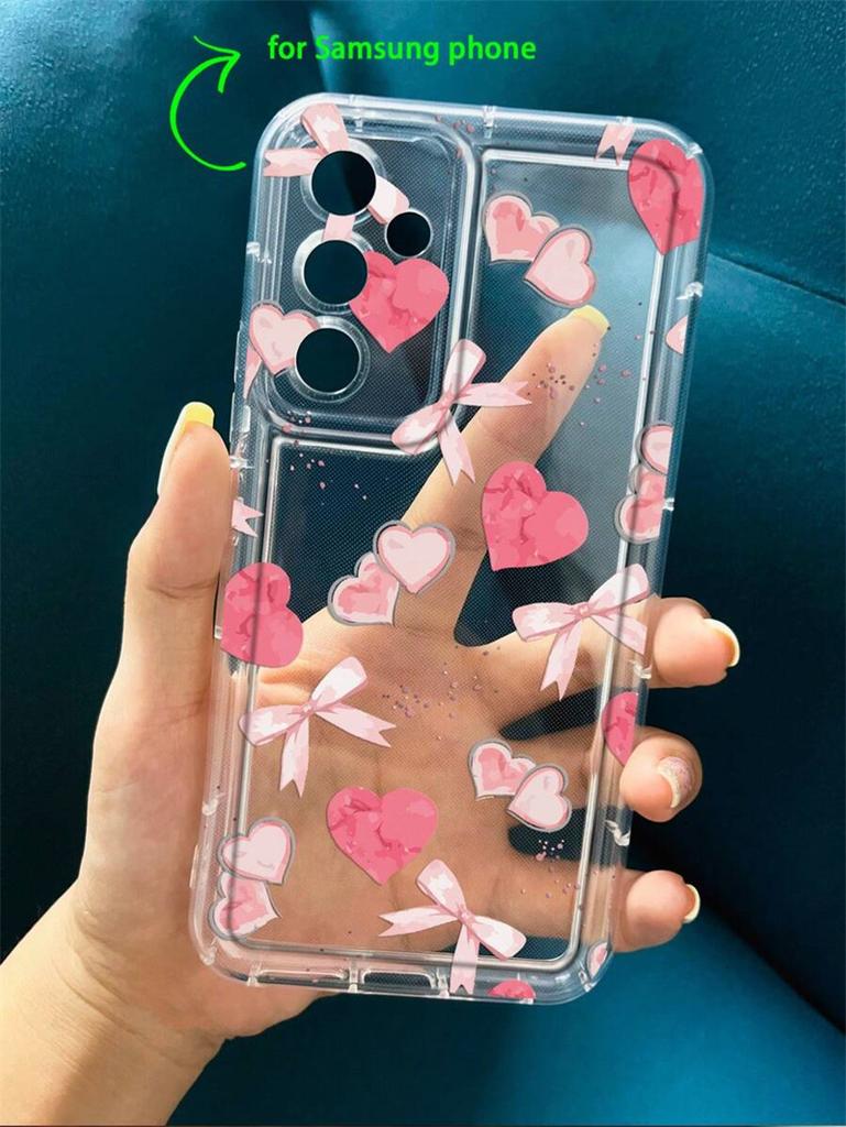 Leopard Love Heart Phone Case for Samsung Galaxy S24 Ultra S23 S22 Plus S20 FE A53 A32 A55 A54 A52 A35 A15 Clear Bumper Cover