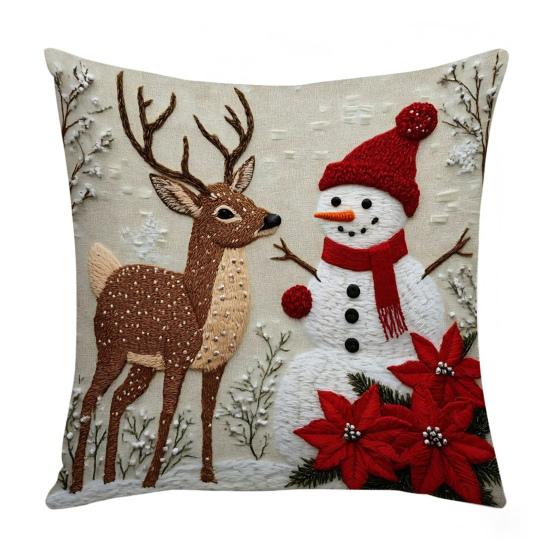 Christmas Pillow Cover 18x18 Inch Santa Reindeer Cushion Cover with Hidden Zipper Tree Snowman
