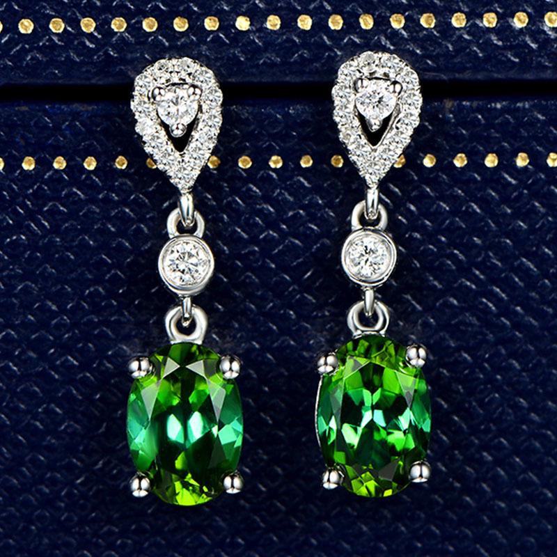 Retro Emerald Crystal Dangle & Zircon Stud Earrings, Temperamental Green Gemstone Four-Prong Design