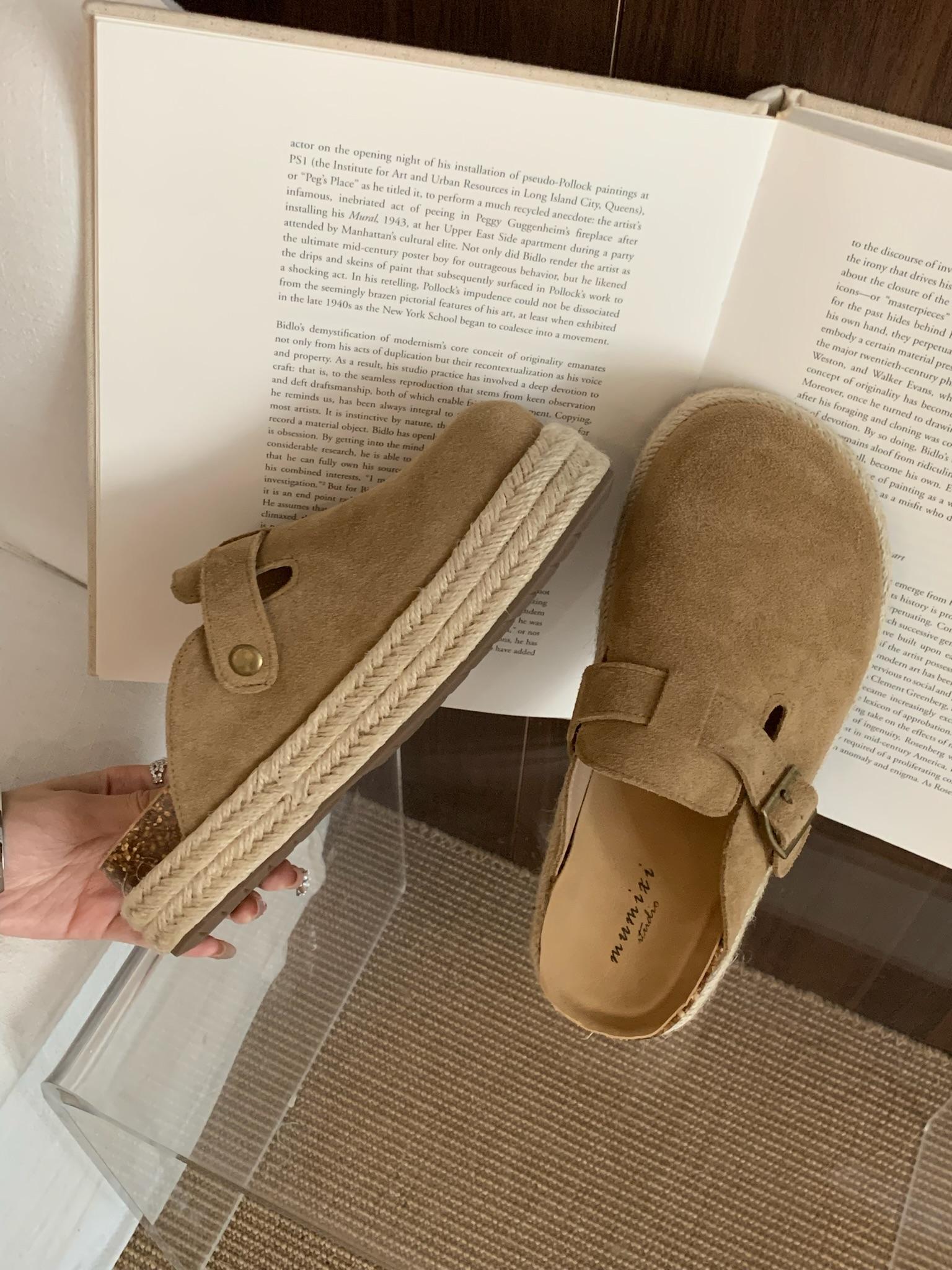 

Fashion Fisherman shoe leather Baotou half slippers women s summer outside wear 2025 lacing senior sense thick bottom muffin bottom lazy 35 коричневый