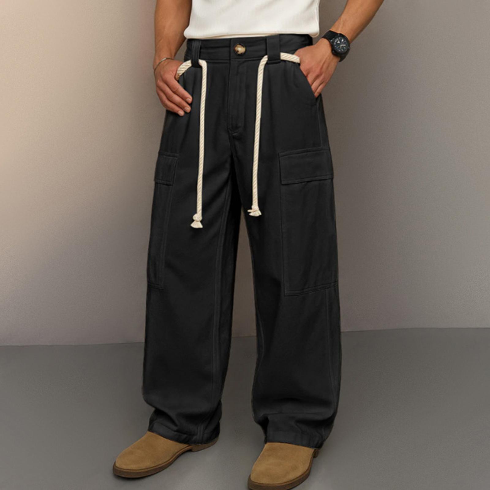 

Men s Baggy Pants Wide Leg Pleated Dress Pants Slacks Casual Trousers With Pockets,Cotton Work Pants M чёрный