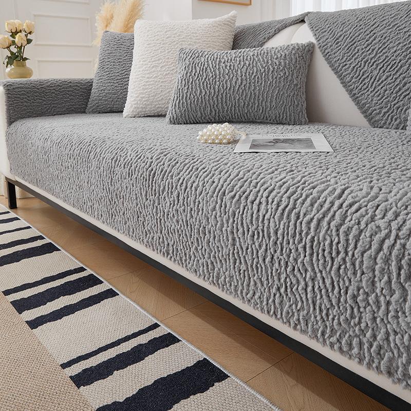 Short Plush Sofa Cushion for All Seasons, Non-slip Living Room Cushion, Thickened Sofa Armrest and Back Cover