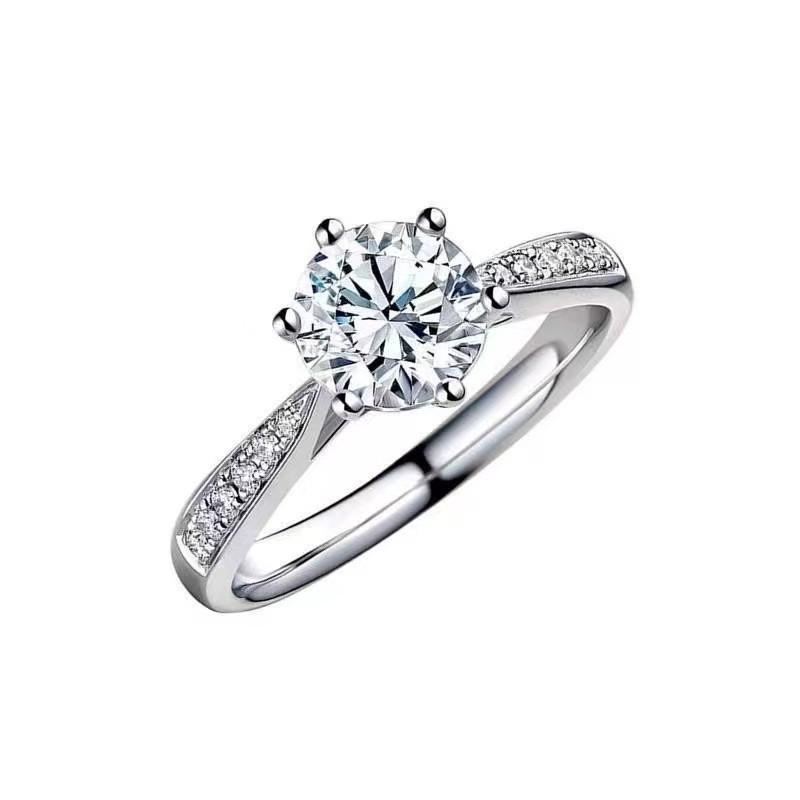 Adjustable Open Ring Women With Full CZ Pave Setting Round Solitaire Six Prong Design Alloy Fashion Jewelry White Gold Plated