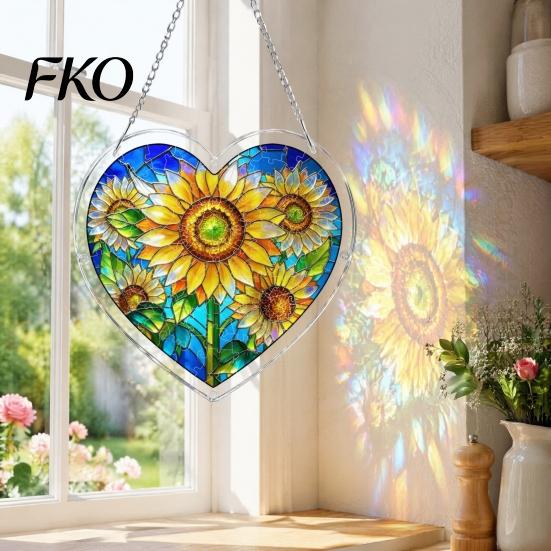 DIY Stained Glass Craft Acrylic Puzzle Suncatcher, Colorful Window Hanging Pendant, Heart Shape Style Sun Catcher Decoration, Ideal for Home