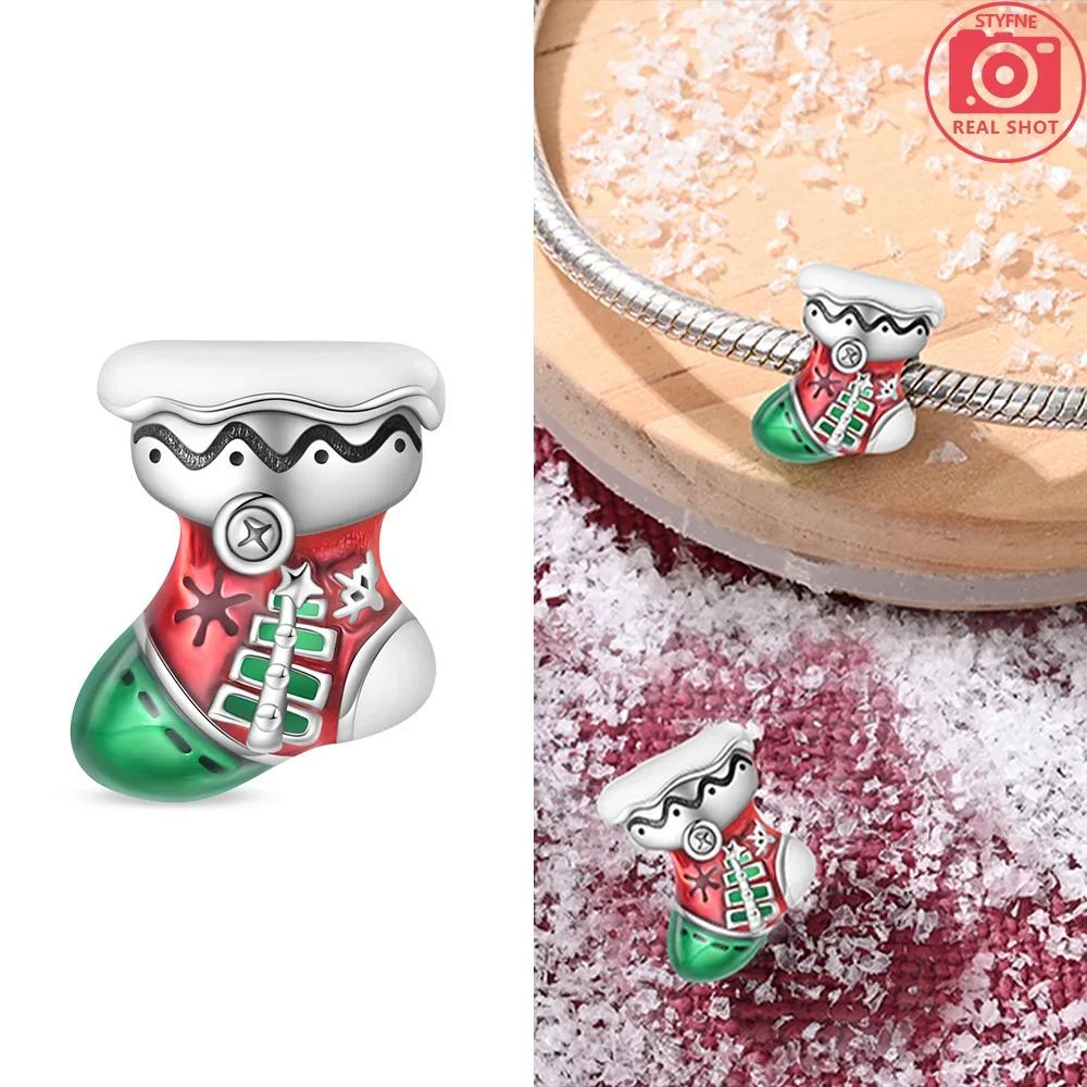 Red Santa Claus White Snowman Snowflakes Gift Boots Original Copper Charms Beads Fit Bracelet Jewelry Women Diy