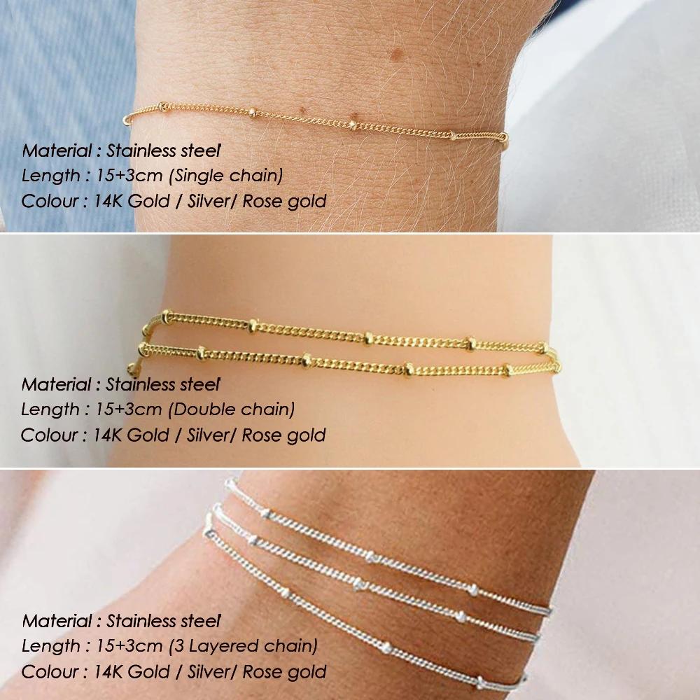 CARLIDANA Stylish Orbit Chain Bracelet Jewellery Stainless Steel Gold Plated Adjustable Beaded Cable Multi Layer Link Bracelet
