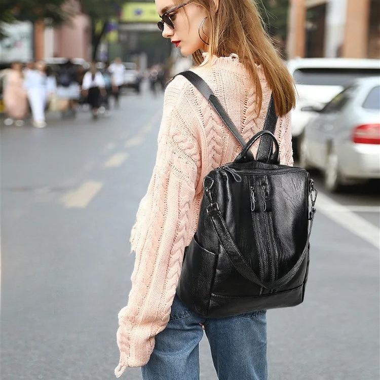 Women’s PU Leather Backpack Purse Convertible Shoulder Bag Fashion Travel Daypack Large Capacity Casual School Backpack with Double Zipper
