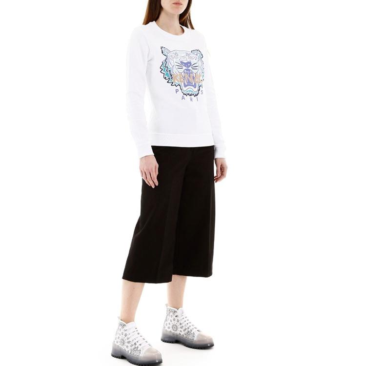 (WMNS) KENZO Tiger Head Round Neck Long Sleeves Hoodie White Women's FA52SW7194U9-01