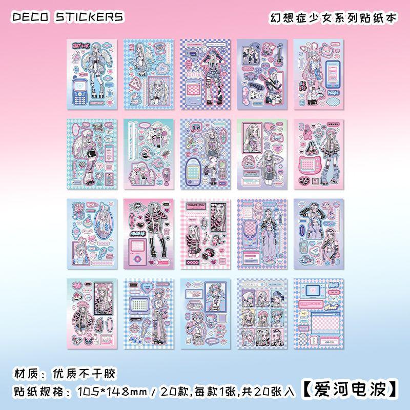 20-Sheet Cute Sweet Cartoon Girl Sticker Book, Adorable Character & Pastel Color Designs, Self-Adhesive for Journal DIY