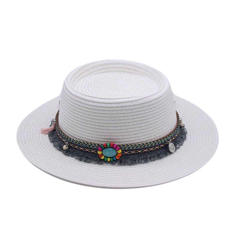 Summer Straw Jazz Hat Outdoor Seaside Beach Sunscreen Sunshade Sun Cap Flat Brim Classic Travel Panama