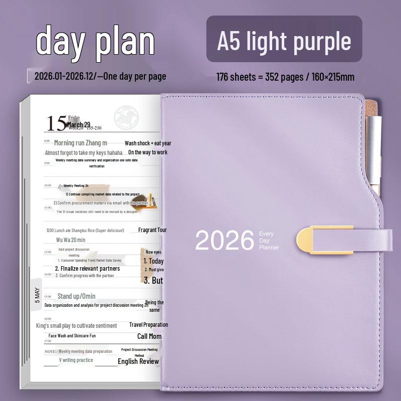 2026 A5 Daily Planner & Schedule Book with Custom Logo Hot Stamping - A6 Bullet Journal Notebook with One-Page-Per-Day Format