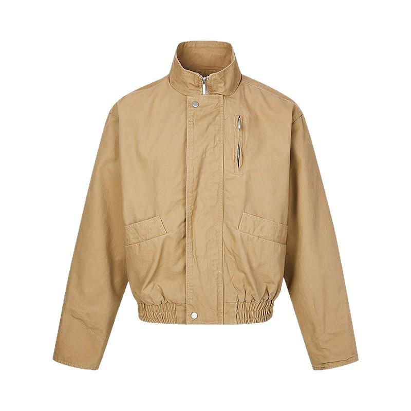 Unisex Harajuku Style Stand-up Collar Jacket - Versatile Solid Color Workwear for Spring/Autumn