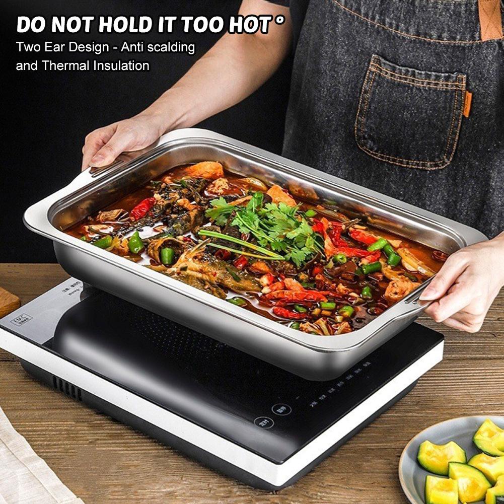 Stainless Steel Rectangular Deep Tray Rust-Proof Multi-Purpose Food Storage Tray For Kitchen Dish Buffets Barbecue Baking Use