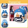 Fun And Playful Blue Nylon Backpack For Kids With Cute Cartoon Pattern