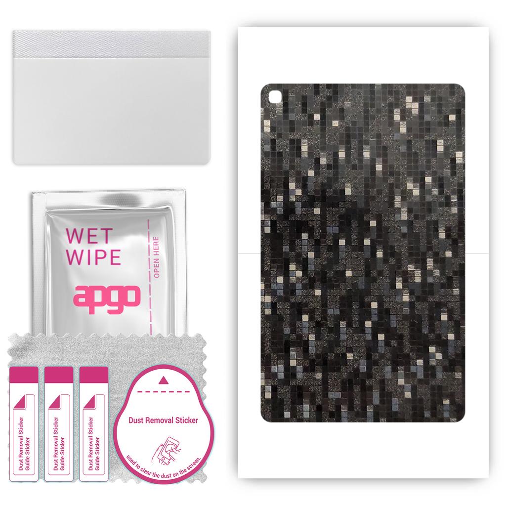 apgo Protective Skin Sticker for the back compatible with Samsung Galaxy Tab S5e, Wrap Film, Foil, Vinyl - Pattern Carbon Black Pixel