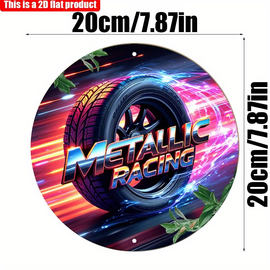 

2D Flat 20*20 см 1 шт. яркий металлический гоночный дизайн круглый орнамент, динамическая размытая настенная художественная табличка с рисунком шин, подходит для спальни мальчика, гаража 20*20cm