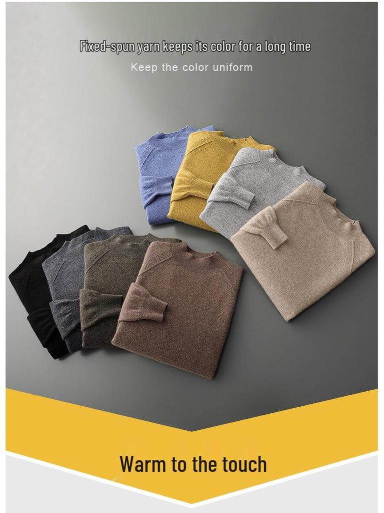 Men's Solid Color Cashmere Raglan Sleeve Sweater - Fall/Winter Half-High Neck, Versatile and Pure.