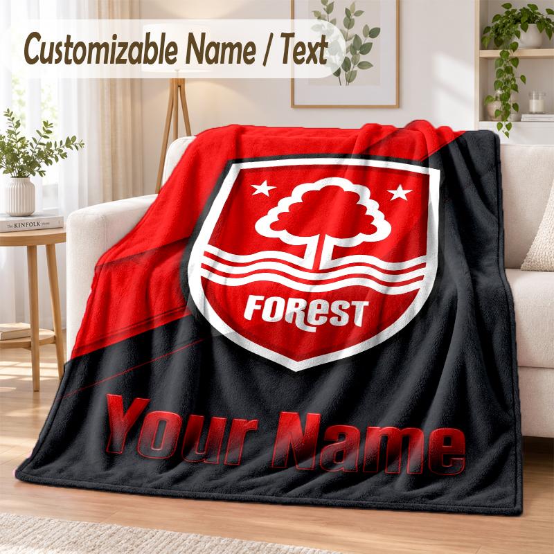 Custom Text Flannel Blanket Nottingham Forest FC Print Warm Cozy Blanket Home Sofa Bedding