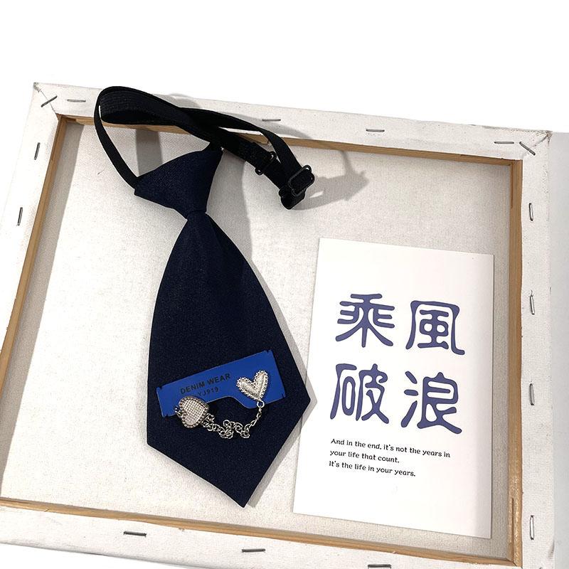 

Handmade black small tie candy color silver small heart adjustable neck tie male and female students neck tie