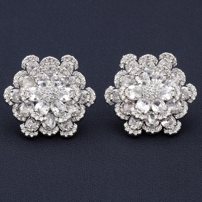 Elegant Retro Cubic Zirconia Flower Stud Earrings