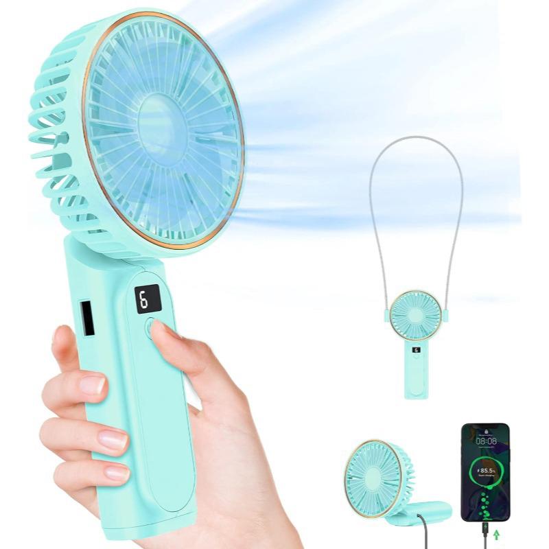 

Mini Fan Portable Handheld Folding High Wind Power 6-Speed Adjustment USB Charging Neck Fan Compact Size Home Appliance зелений