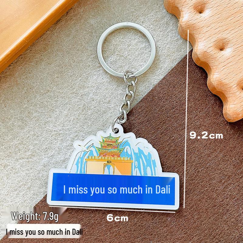 Acrylic Road Sign Keychain with "Where I Am, I Miss You" Message