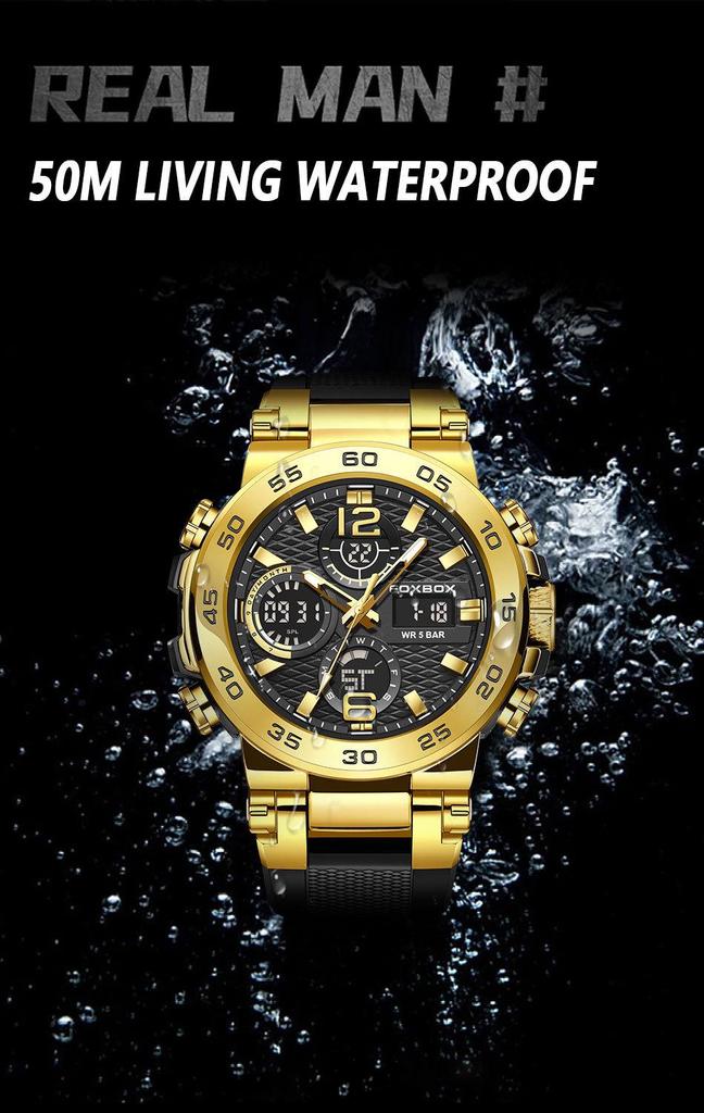 FOXBOX Multifunctional Sports Watch: Waterproof, Luminous, Dual Display.