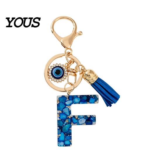Blue Series Keychain Pendant Pendant, Initial Letter Charm Key Chain with Eyes Portable Organizer Tassel Design, A-Z Holder for Bags Backpacks
