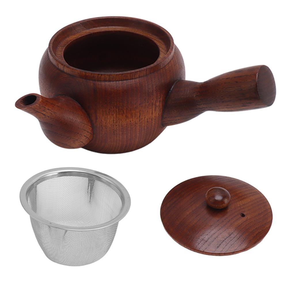 

Traditional Wooden Tea Pot Durable Construction Exquisite Wood Tea Kettle Fine Mesh Filter Stainless Steel Strainer