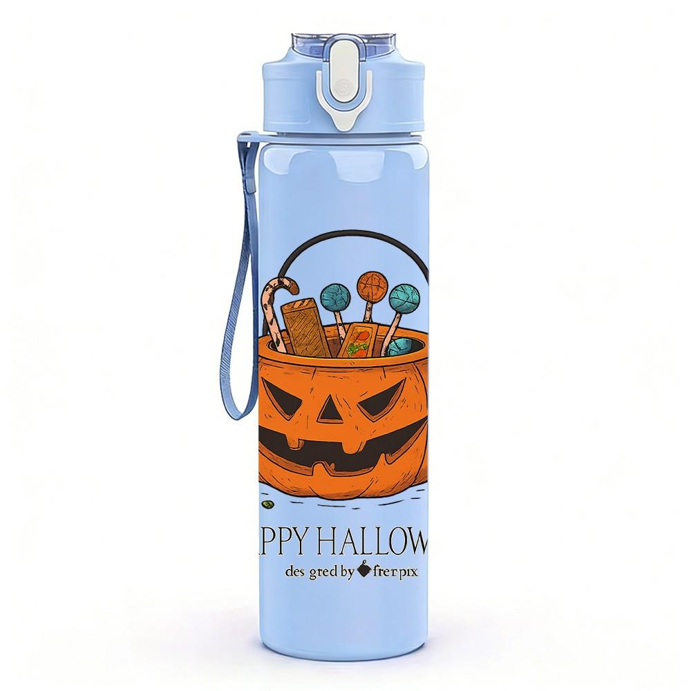 1PC Happy Halloween Pumpkin Bucket 750ml Color Plastic Sports Water Bottle Leakproof Flip Straw Lid Suitable for Sports Office Home Use