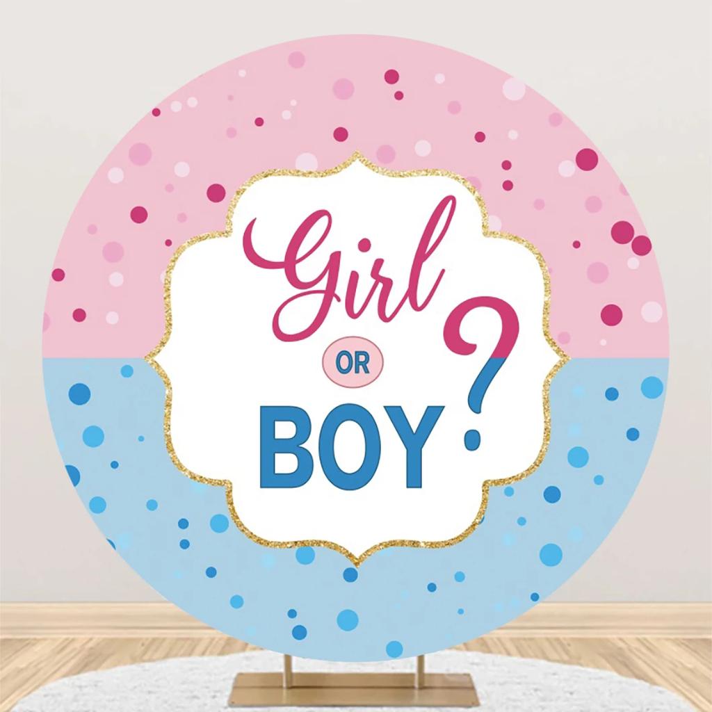 1PCS Round Gender Reveal Backdrop Cover for Photography Boy Or Girl Baby Shower Photographic Background He Or She Party Decor