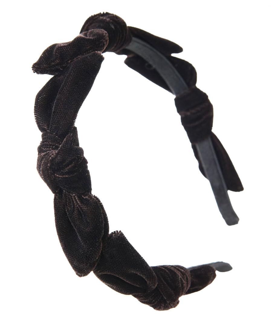 

Velvet Mini Ribbon Elegant and Hair Accessory [VINGTAINE] Headband, Sophisticated, Autumn/Winter HK-364-BROWN- коричневий