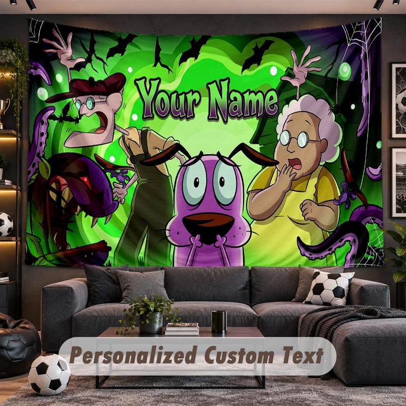 Courage the Cowardly Dog Personalized Tapestry Support Custom Name, Wall Art Home Decoration