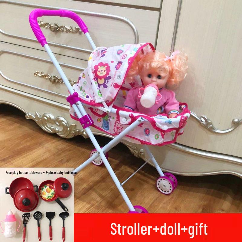 Baby Girl Doll Stroller with Light and Sound - Pretend Play Birthday Gift