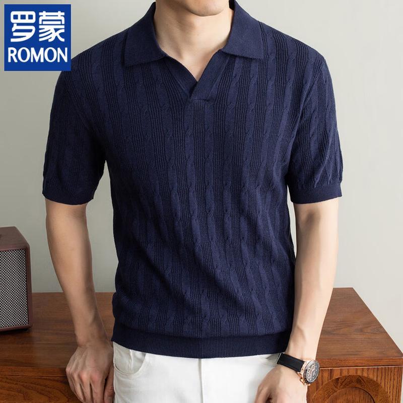 Romon Men s Summer Jacquard Knit Polo Shirt L