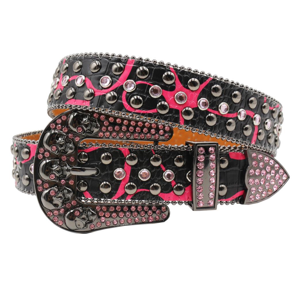 Rhinestone Skull Wide Belt Men Inlaid with Rhinestone Flash Diamond Hip Hop Punk Personality Fashion Non-mainstream