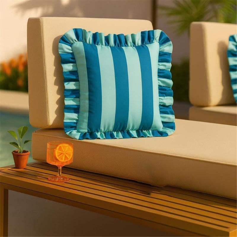 2 Piece Striped Pillow Cover Polyester Outdoor Decorative Throw Pillow Case With Invisible Zippers For Pool Garden
