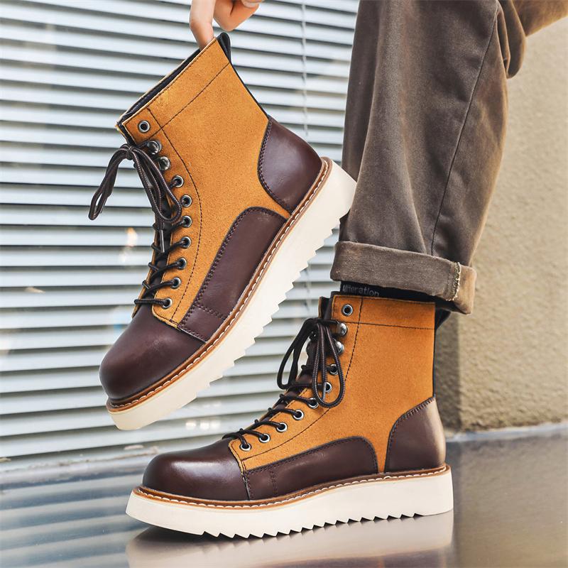 Fashion Brand Men Genuine Leather Ankle Boots Outdoor Thick Bottom Antiskid Casual Shoes Fashion Designer Work Classic Handmade Boots